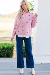 The Cherished Pink Heart Stitched Sweater