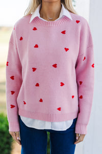 The Cherished Pink Heart Stitched Sweater