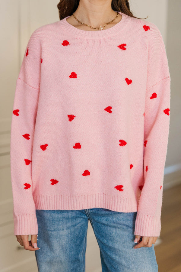 The Cherished Pink Heart Stitched Sweater