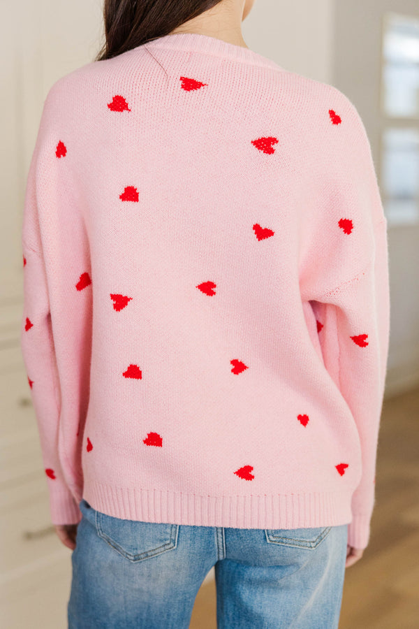 The Cherished Pink Heart Stitched Sweater
