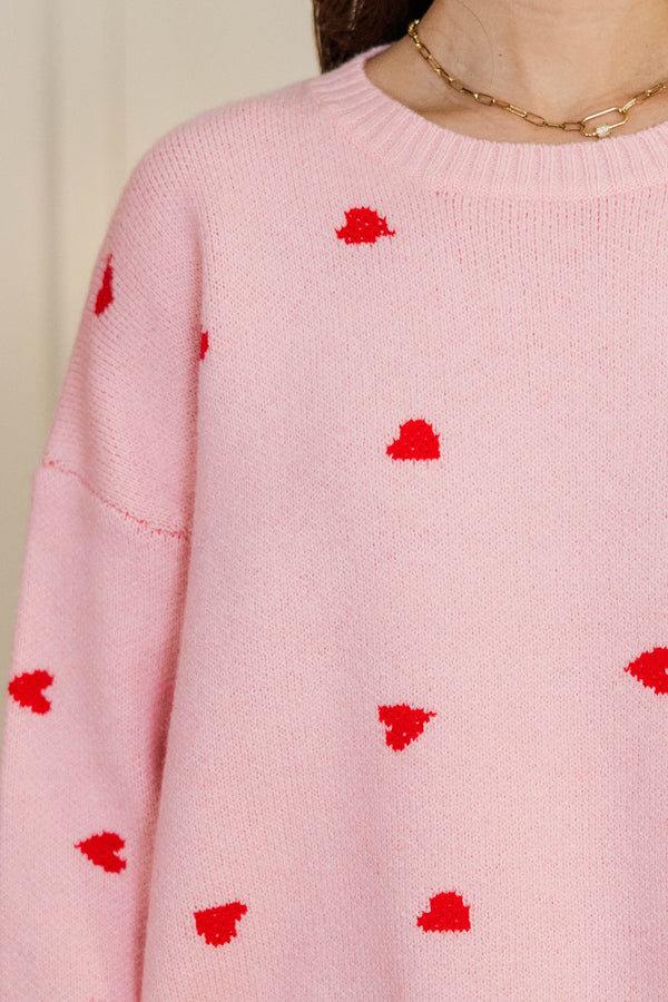 The Cherished Pink Heart Stitched Sweater