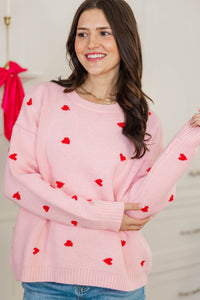 The Cherished Pink Heart Stitched Sweater