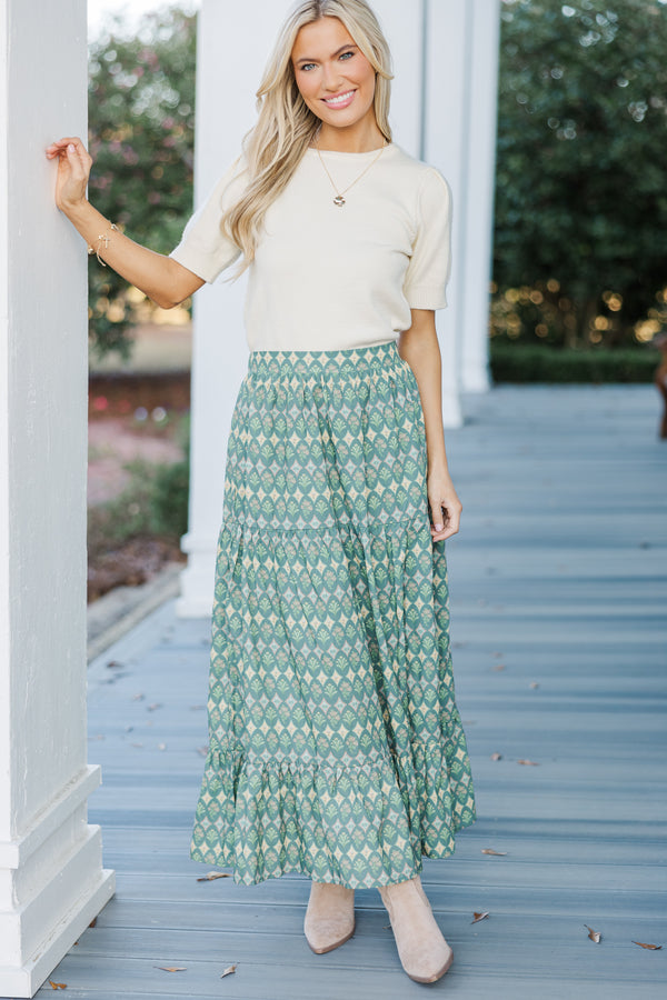 The Charm Green Medallion Midi Skirt