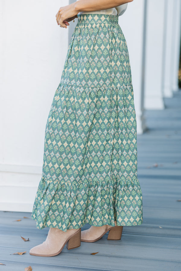 The Charm Green Medallion Midi Skirt