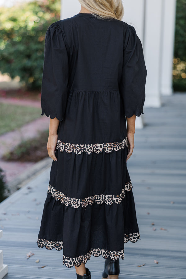 Perfectly Paired Black Leopard Midi Dress