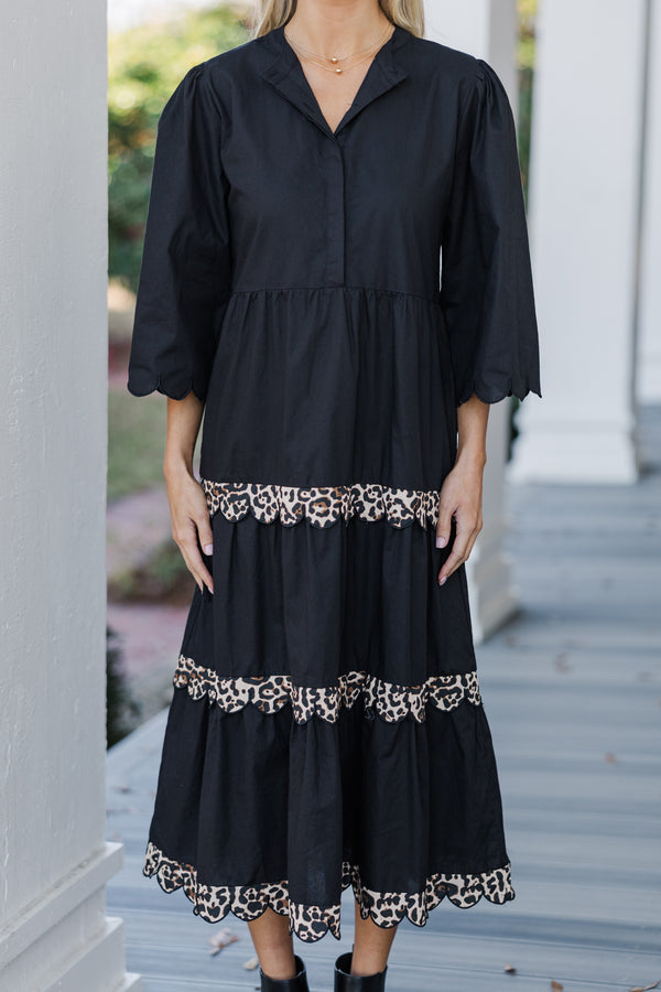 Perfectly Paired Black Leopard Midi Dress