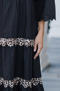 Perfectly Paired Black Leopard Midi Dress