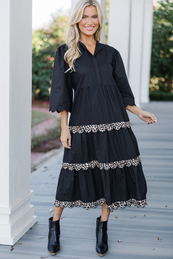 Perfectly Paired Black Leopard Midi Dress