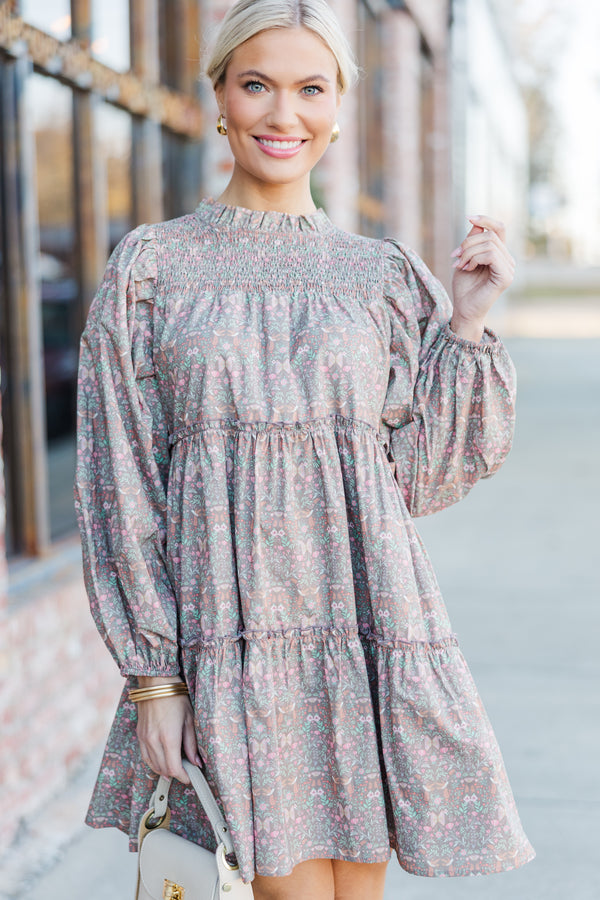 Be Your Best Muted Brown Floral Babydoll Dress Shop the Mint Be Your Best Muted Brown Floral Babydoll Dress Shop the Mint