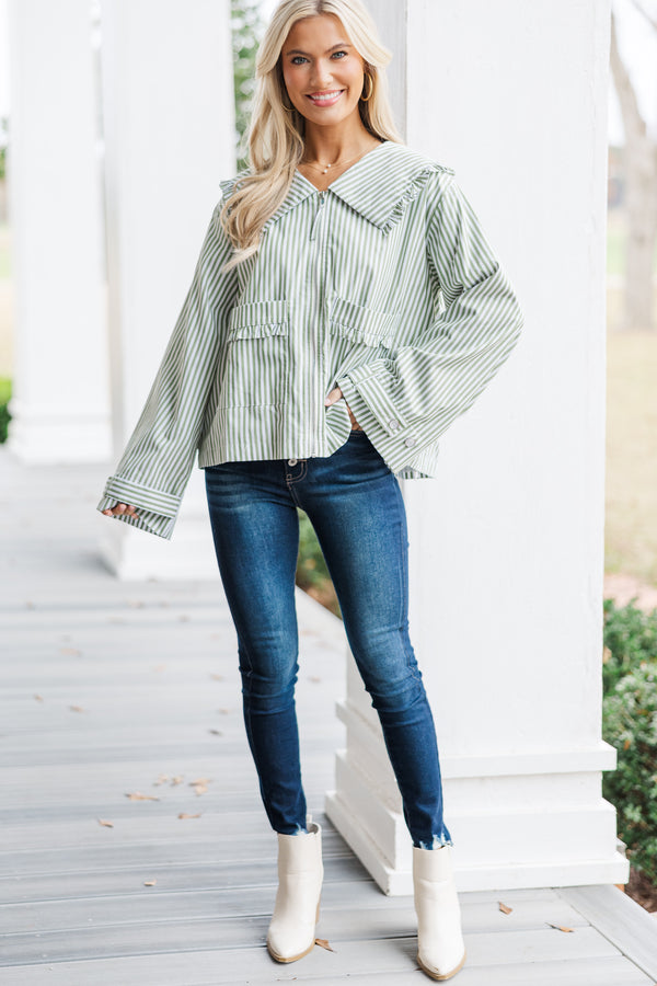 The Adoration Olive Green Striped Blouse