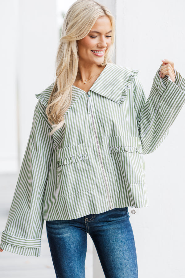 The Adoration Olive Green Striped Blouse