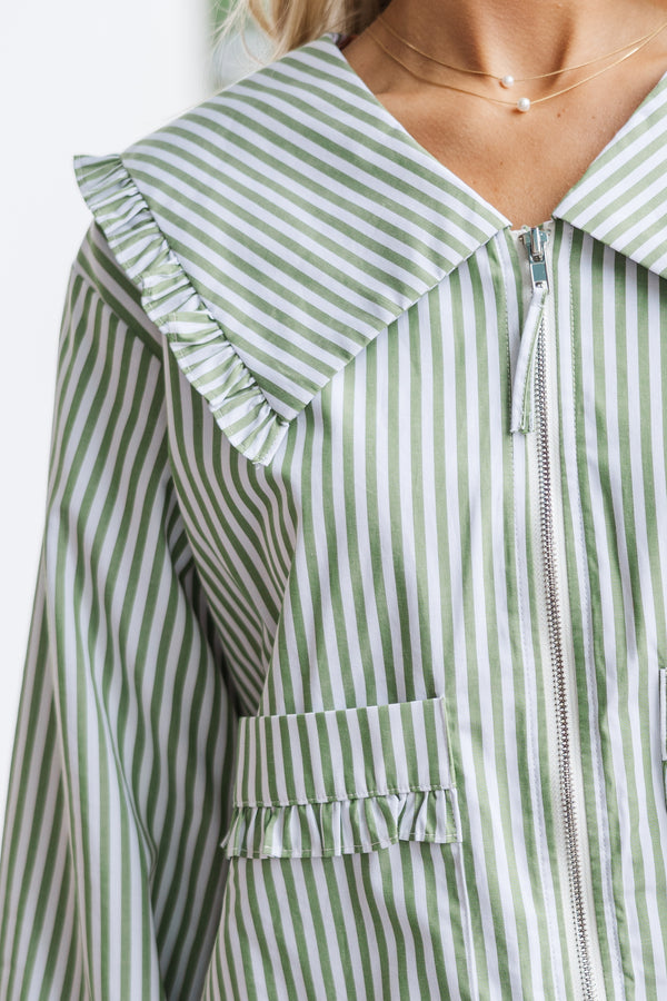 The Adoration Olive Green Striped Blouse