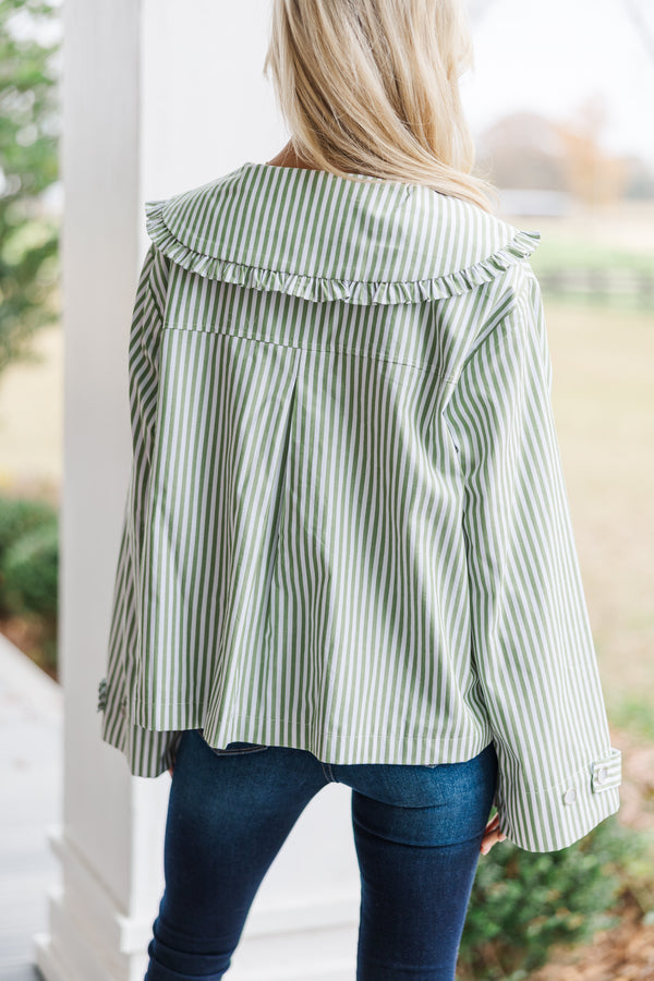 The Adoration Olive Green Striped Blouse