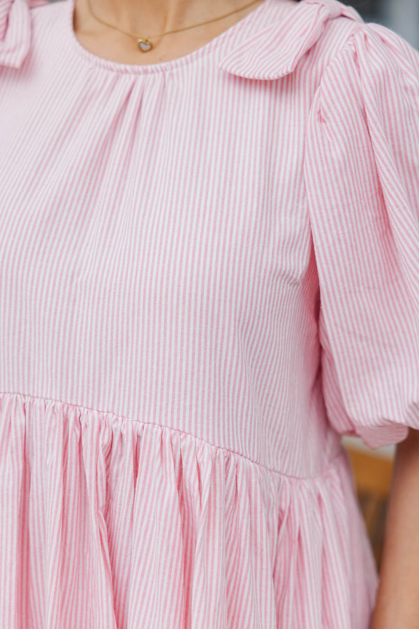Dreaming Of The Day Pink Striped Babydoll Dress