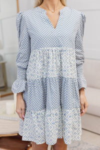 NURSING COLLECTION: In Your Happy Place Blue Mixed Print Dress