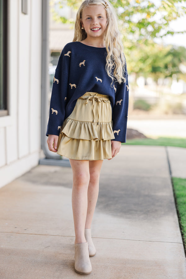 Girls: The Bella Navy Blue Golden Retriever Embroidered Sweater