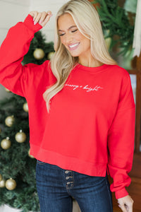 Merry & Bright Red Embroidered Sweatshirt