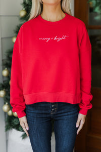 Merry & Bright Red Embroidered Sweatshirt