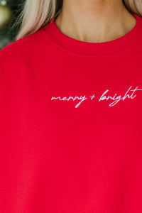 Merry & Bright Red Embroidered Sweatshirt