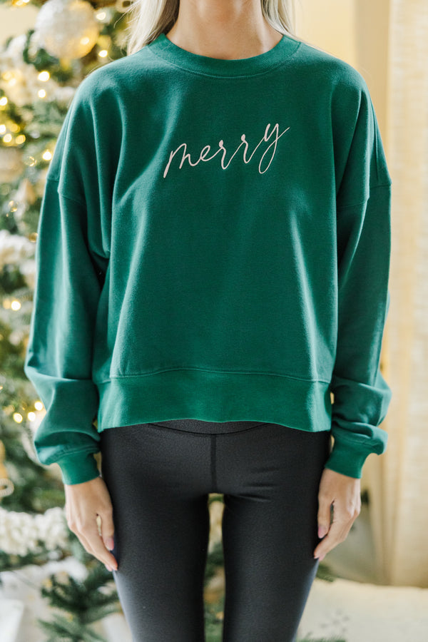 So Merry Emerald Green Embroidered Sweatshirt