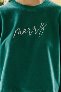 So Merry Emerald Green Embroidered Sweatshirt