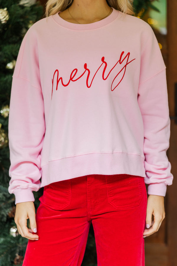 So Merry Pink Embroidered Sweatshirt