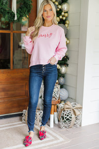 So Merry Pink Embroidered Sweatshirt