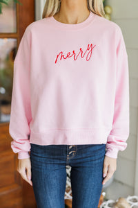 So Merry Pink Embroidered Sweatshirt