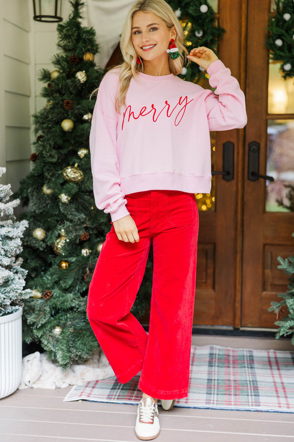 So Merry Pink Embroidered Sweatshirt