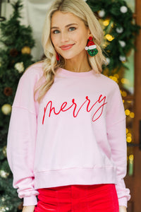 So Merry Pink Embroidered Sweatshirt