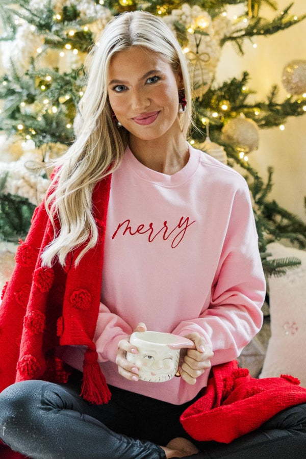 So Merry Pink Embroidered Sweatshirt