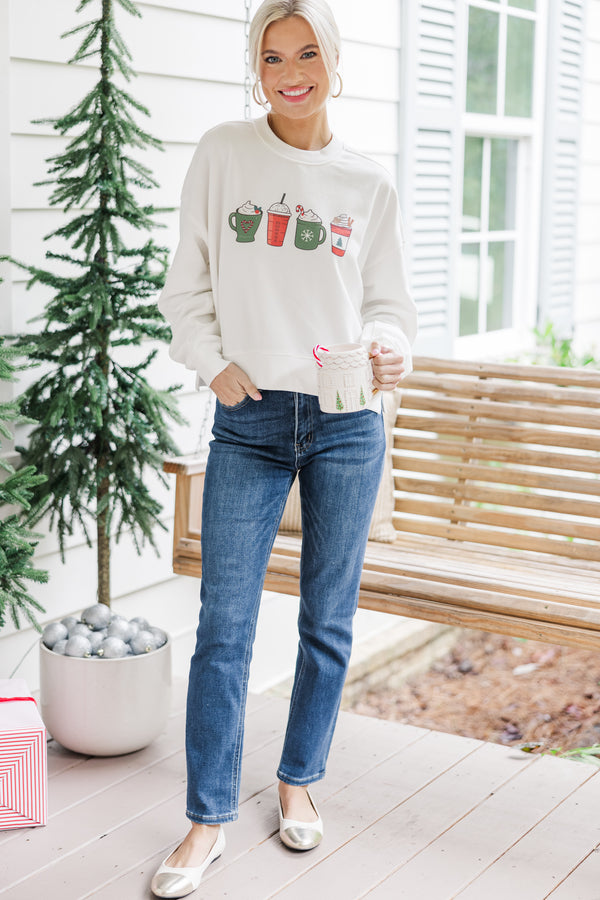 Cup Of Cheer White Graphic Sweatshirt