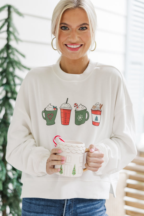 Cup Of Cheer White Graphic Sweatshirt