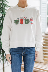 Cup Of Cheer White Graphic Sweatshirt