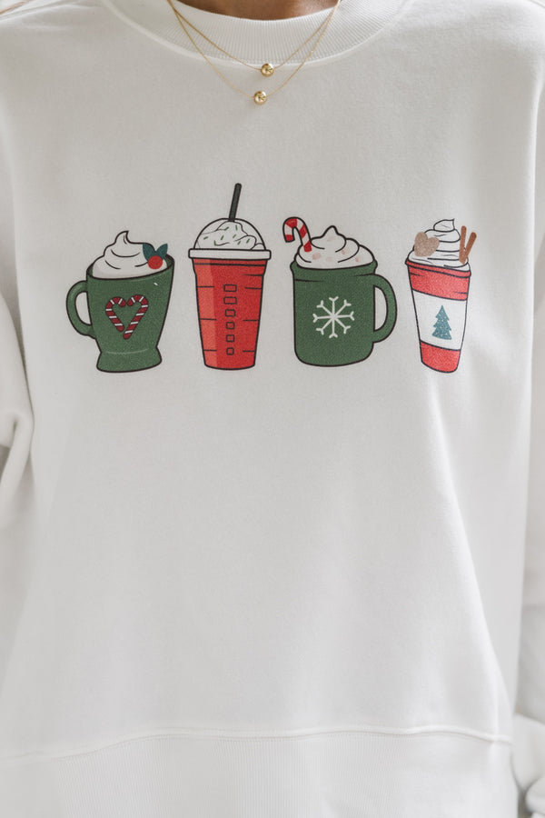 Cup Of Cheer White Graphic Sweatshirt