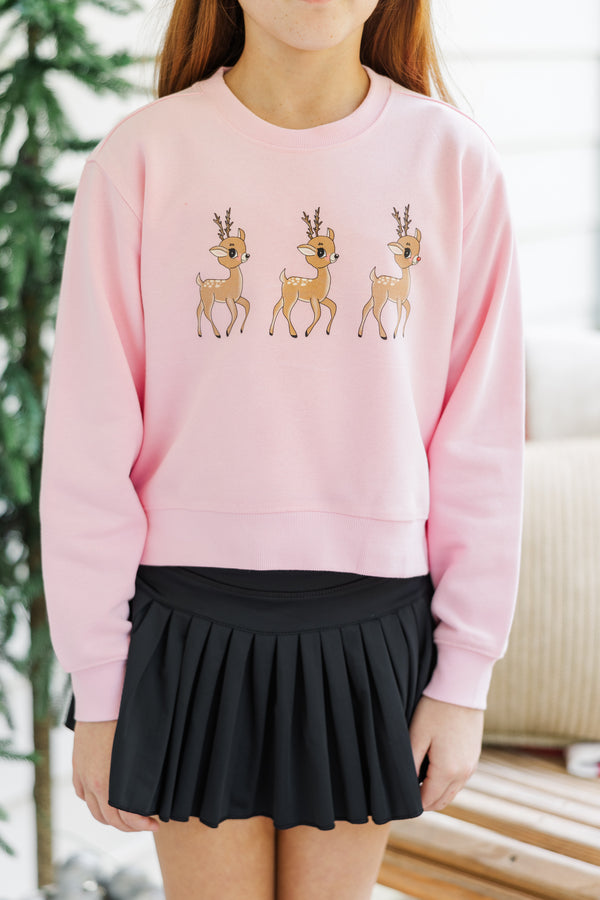 Girls: Oh Deer Pink Graphic Sweatshirt