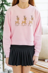 Girls: Oh Deer Pink Graphic Sweatshirt