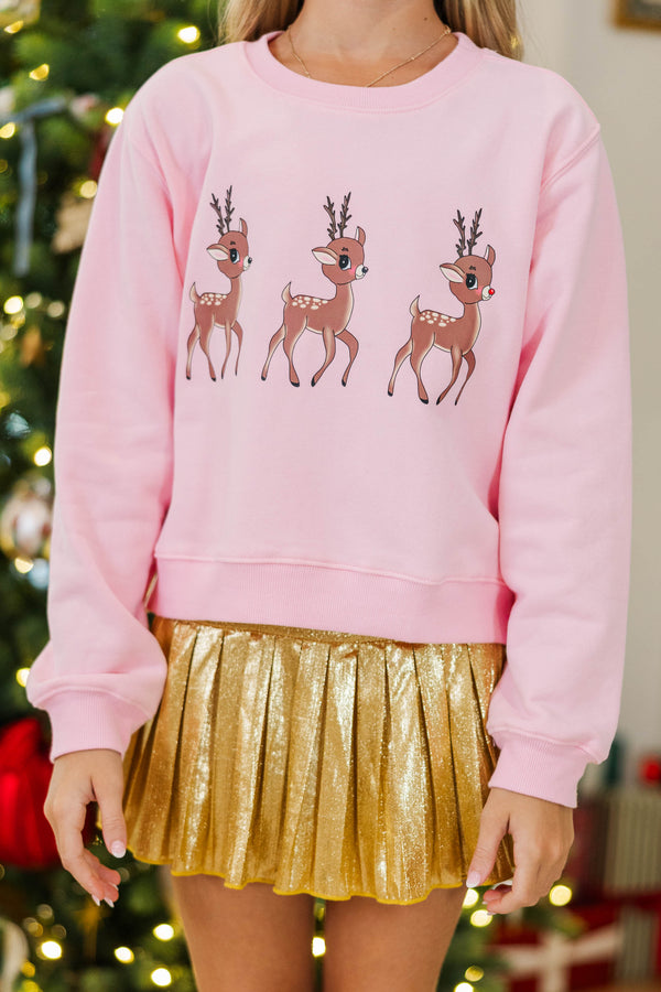 Girls: Oh Deer Pink Graphic Sweatshirt