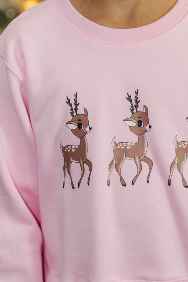 Girls: Oh Deer Pink Graphic Sweatshirt