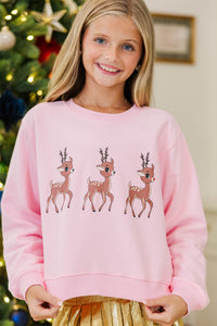 Girls: Oh Deer Pink Graphic Sweatshirt