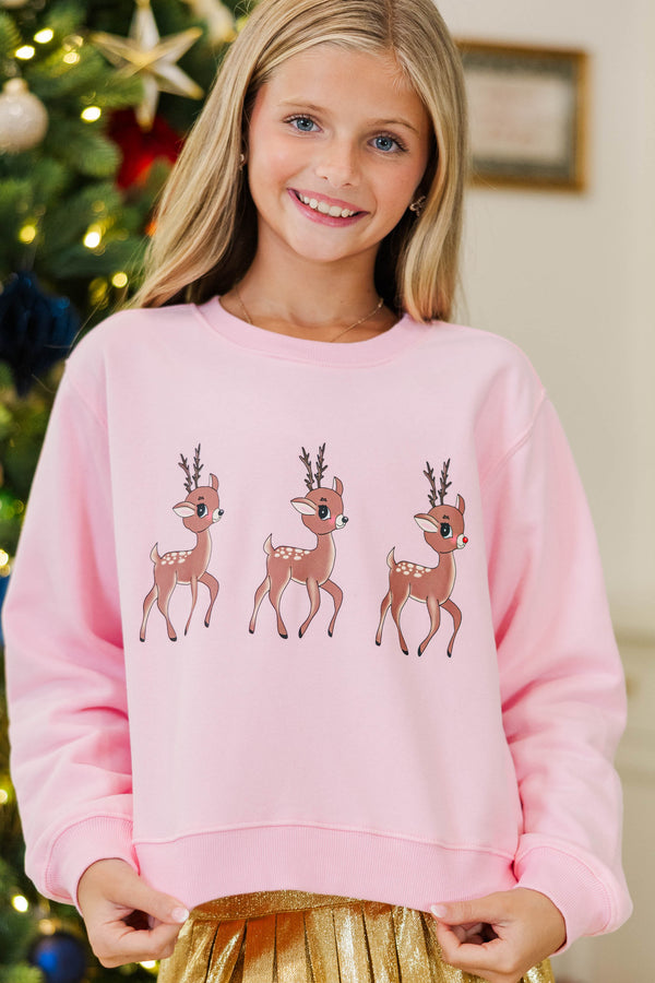 Girls: Oh Deer Pink Graphic Sweatshirt