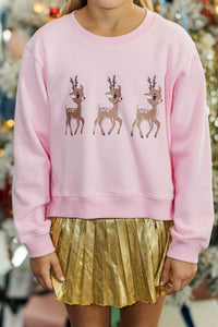 Girls: Oh Deer Pink Graphic Sweatshirt