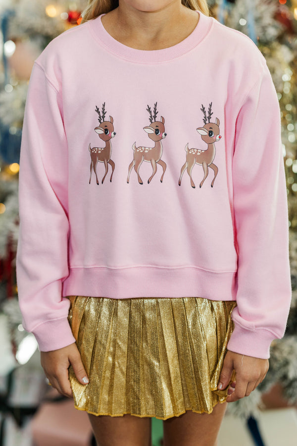 Girls: Oh Deer Pink Graphic Sweatshirt