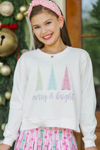 Girls: Merry + Bright White Graphic Sweatshirt
