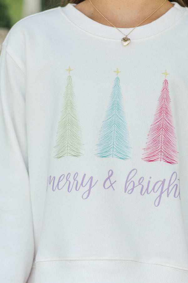 Girls: Merry + Bright White Graphic Sweatshirt