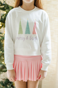 Girls: Merry + Bright White Graphic Sweatshirt