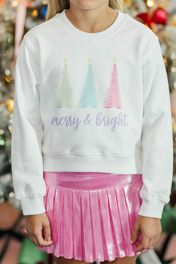 Girls: Merry + Bright White Graphic Sweatshirt