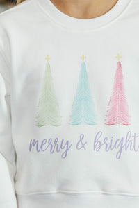 Girls: Merry + Bright White Graphic Sweatshirt