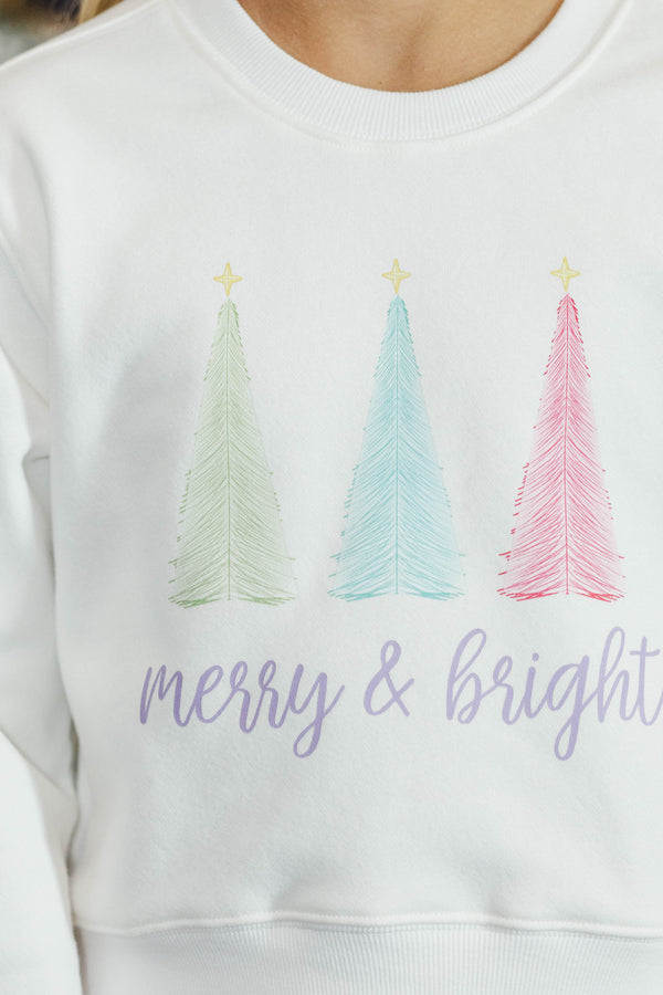 Girls: Merry + Bright White Graphic Sweatshirt