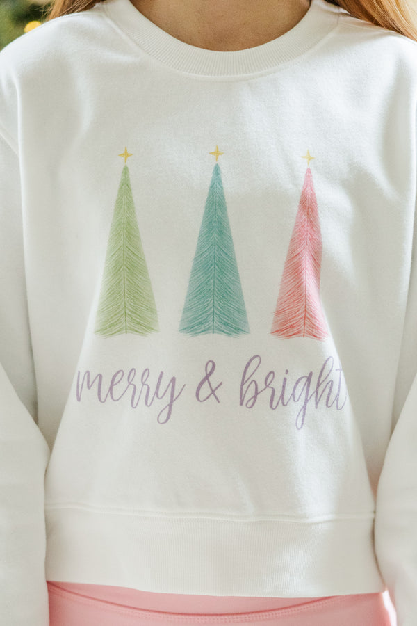 Girls: Merry + Bright White Graphic Sweatshirt